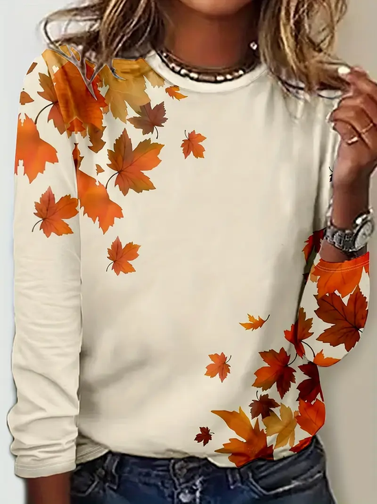 Regular Women's Casual Commuter Round Neck Long Sleeve T-Shirt
