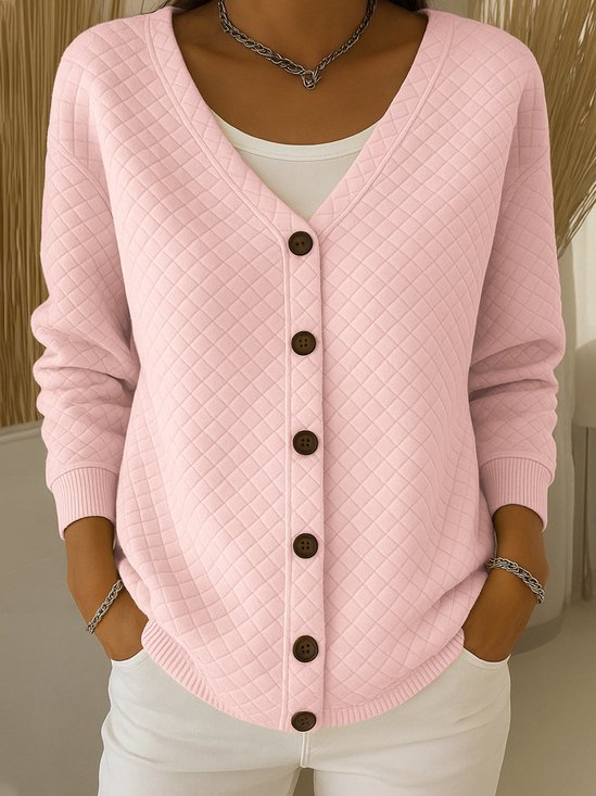 V Neck Casual Regular Fit Cotton Cardigan