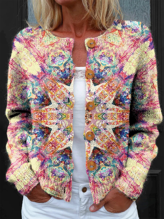 Peasant Knitted Gradient Pattern Cardigan
