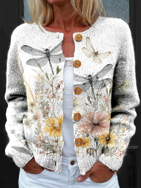 Dragonfly Knitted Casual Cardigan