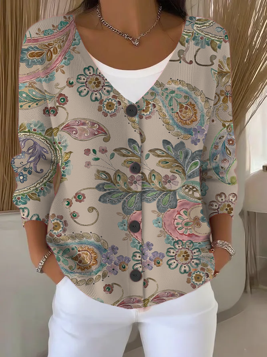 Women's Floral Print Casual Long Sleeve Button Cardigan