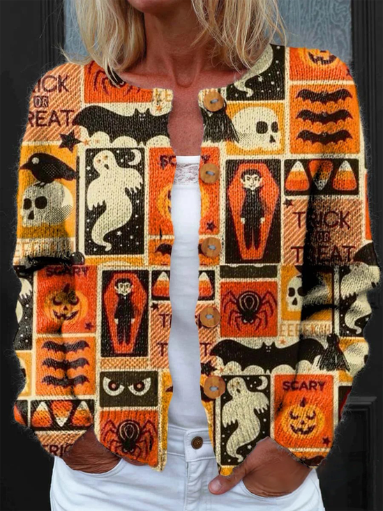Peasant Halloween Knitted Crew Neck Cardigan