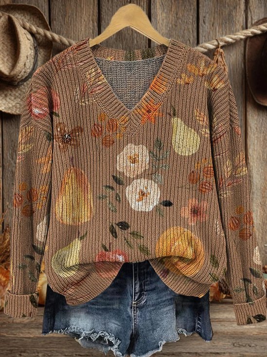 Halloween Loose V Neck Casual Sweater