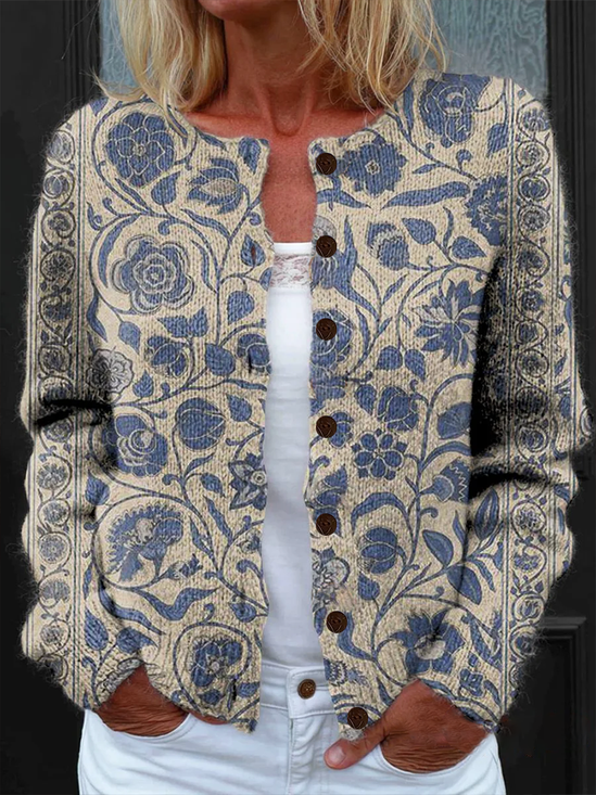Women's Floral Print Casual Button Cardigan