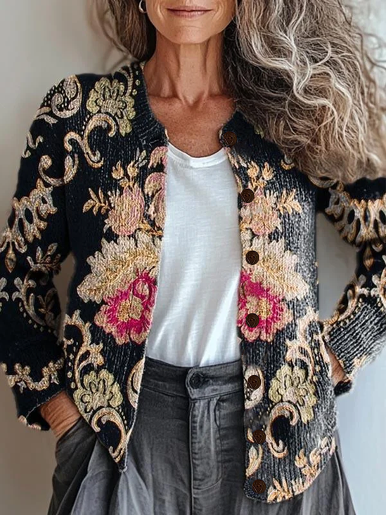 Women's Floral Print Casual Button Cardigan