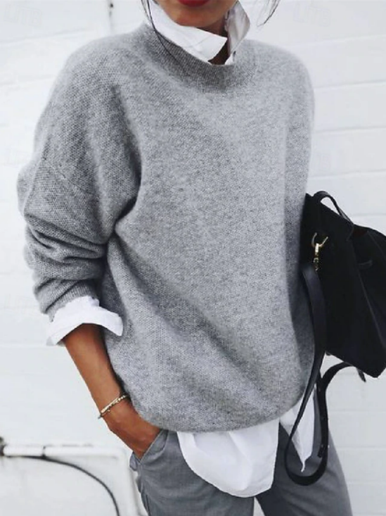 Women's Simple Regular Fit Solid Color Crew Neck Sweater
