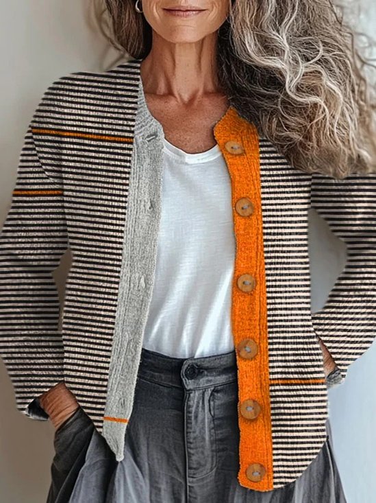 Loose Striped Knitted Casual Cardigan