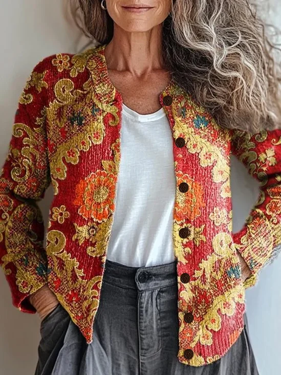 Women's Floral Print Casual Button Cardigan