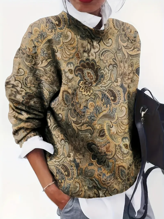 Women's Floral Print Casual Long Sleeve Crew Neck Sweater