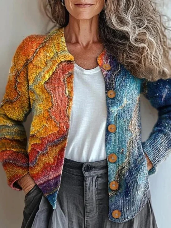 Loose Gradient Pattern Casual Cardigan