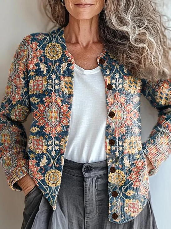 Women's Floral Print Casual Button Cardigan