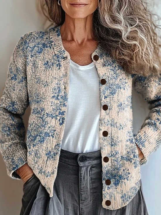 Women's Floral Print Casual Button Cardigan