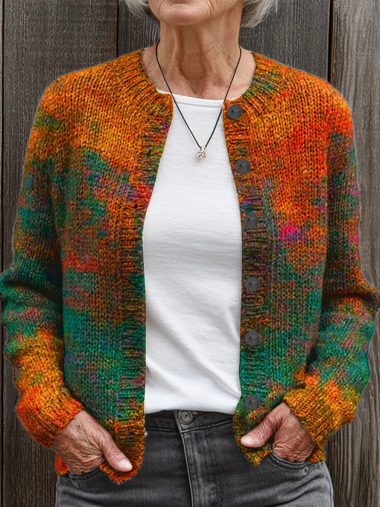 Women's Abstract Print Casual Button Cardigan