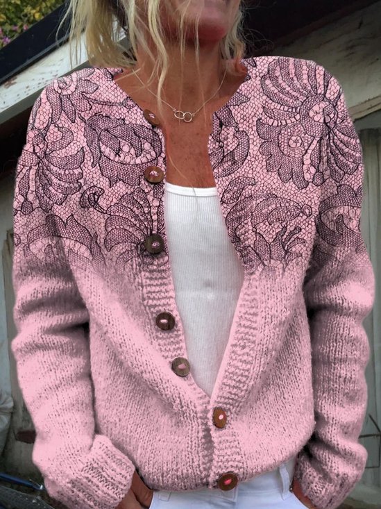 Ethnic Knitted Crew Neck Cardigan