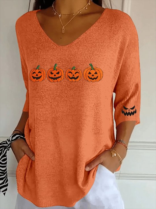 V Neck Vintage Halloween T-Shirt
