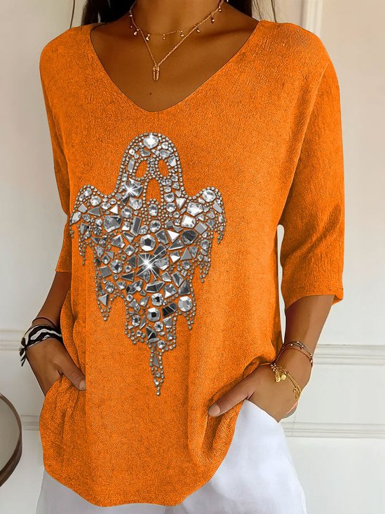 Women's Diamond Ghost Print V-Neck T-Shirt