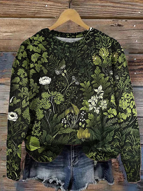 Women's Floral Print Casual Crew Neck Long Sleeve Sweatshirt