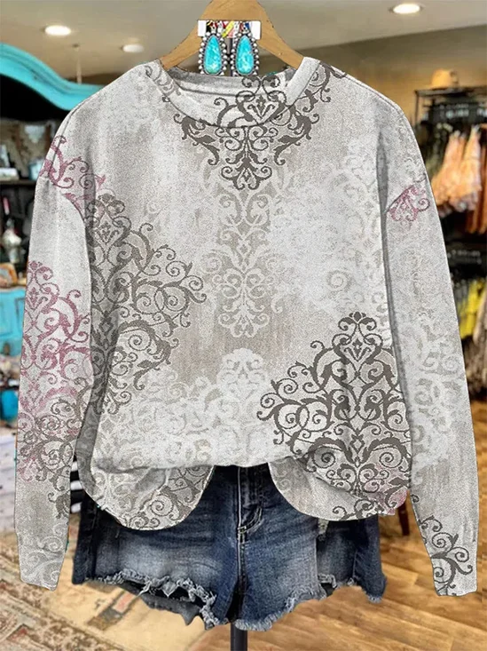 Women's Floral Print Casual Crew Neck Long Sleeve Sweatshirt