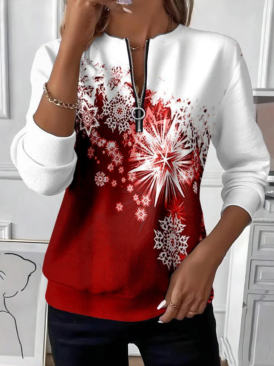 Women's Abstract Print Casual Zip-Up Long Sleeve Sweatshirt