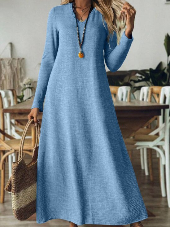 Casual Plain V Neck Dress