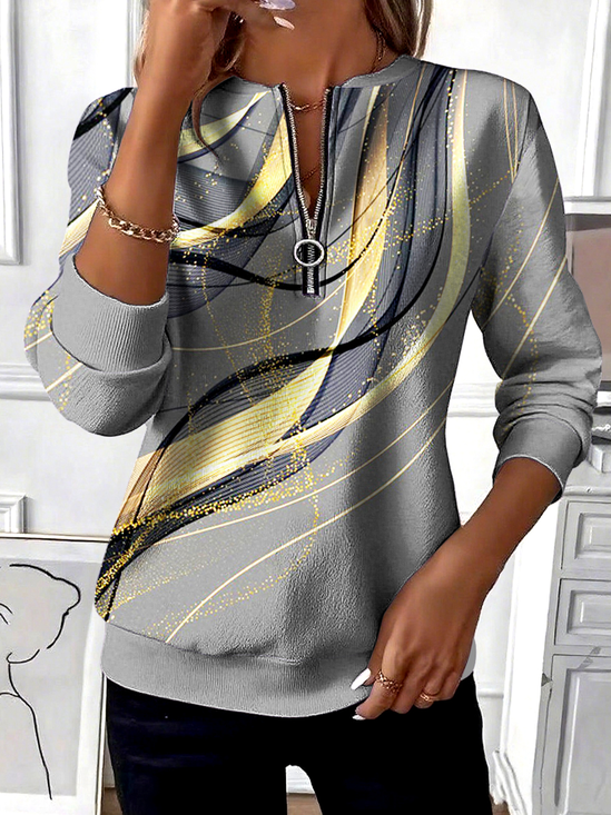 Regular Fit Stand Collar Casual Cotton Sweatshirt
