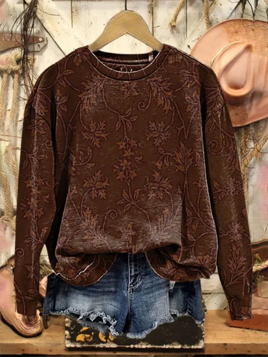 Crew Neck Loose Printing Casual Sweatshirt