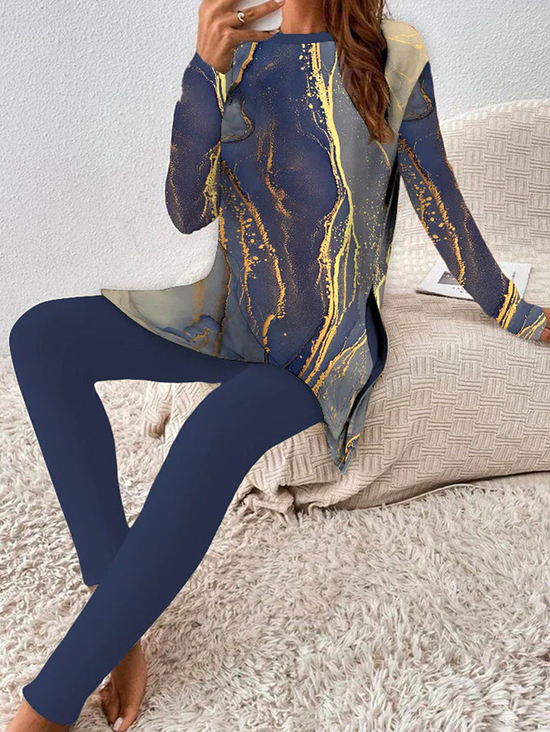 Women's Casual Comfort Printed Long Sleeve Pants Set