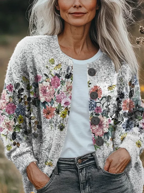 Women's Floral Print Casual Autumn Cardigan