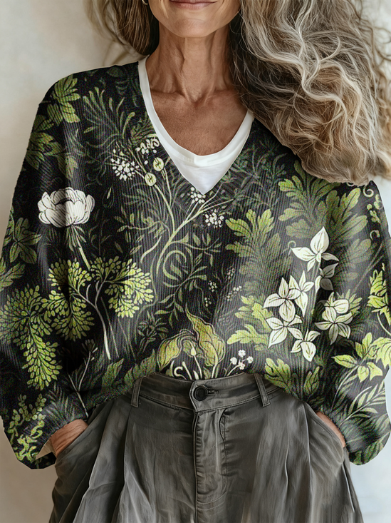 Botanical Pattern Loose Ethnic Sweater