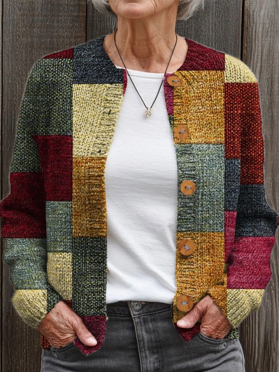 Vintage Multicolor Block Knitted Cardigan