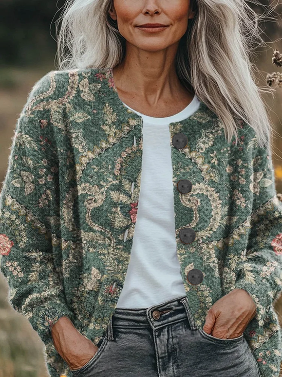 Women's Floral Print Casual Autumn Cardigan