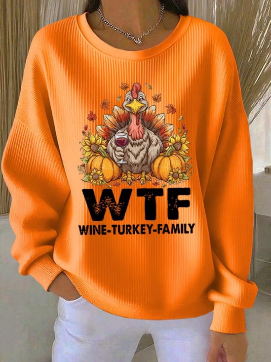 Casual Crew Neck Regular Fit Turkey Sweatshirt