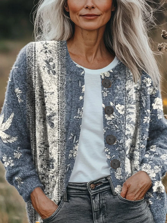 Women's Floral Print Casual Autumn Cardigan