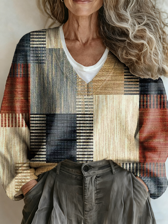 Ethnic Multicolor Block Loose Sweater