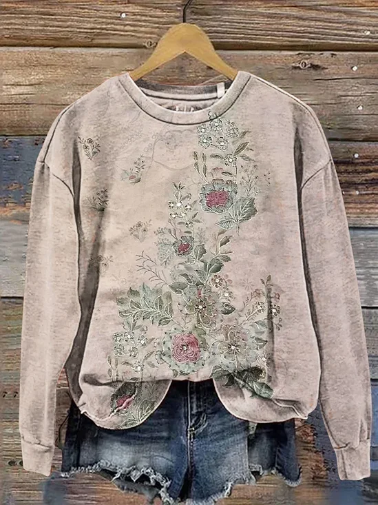 Floral Printing Casual Loose Sweatshirt