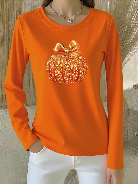 Cotton Casual Crew Neck Halloween T-Shirt