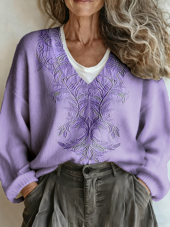 Geometric Vintage Loose V Neck Sweater