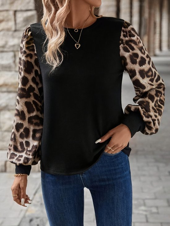 Crew Neck Color Block Cotton Casual T-Shirt