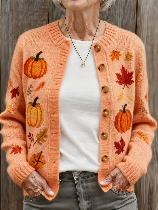 Wool/Knitting Casual Stand Collar Cardigan