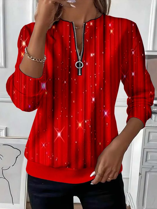 Women's Christmas Print Casual Zipper Neck Long Sleeve Sweatshirt
