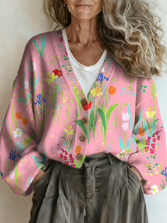 Floral Vintage V Neck Cardigan