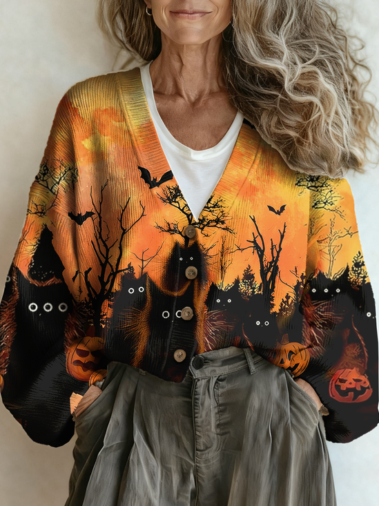 V Neck Boho Halloween Loose Cardigan