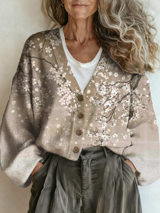 Floral V Neck Boho Loose Cardigan