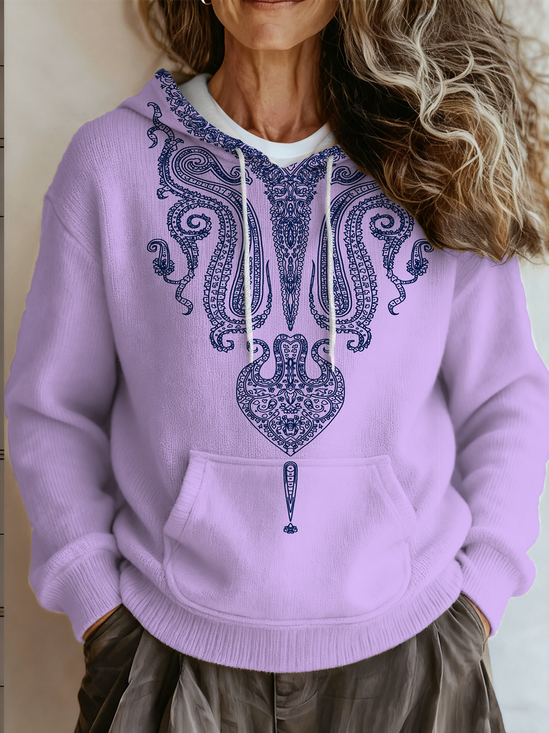 Loose Gradient Pattern Ethnic Hoodie Sweater
