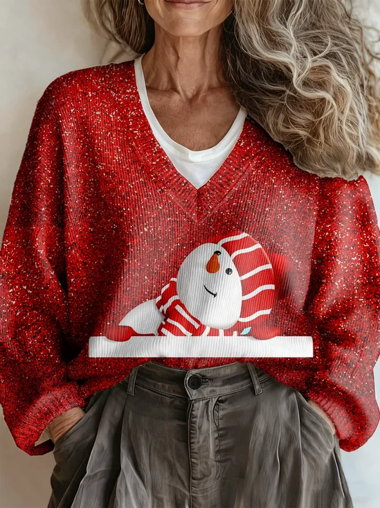 V Neck Vintage Loose Christmas Sweater