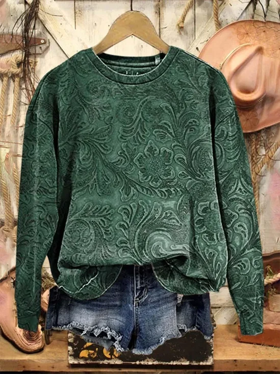 Crew Neck Floral Casual Sweatshirt