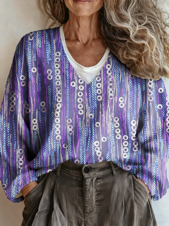 Loose Geometric V Neck Vintage Sweater