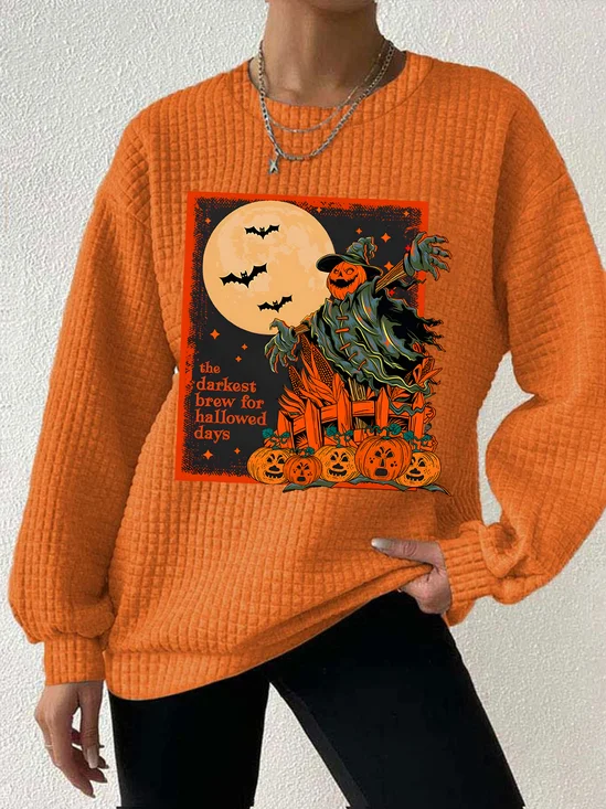 Women's Halloween Scarecrow Waffle Sweatshirt