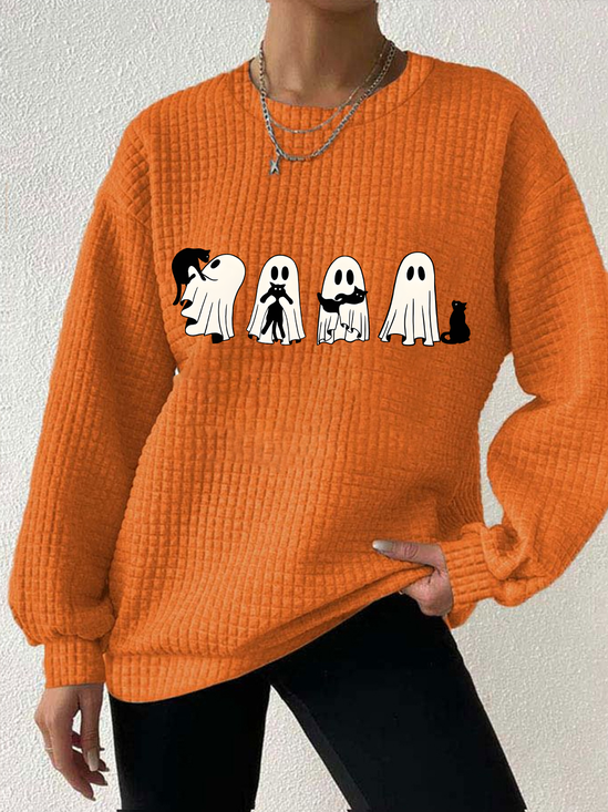 Women's Halloween Black Cat Waffle Sweatshirt