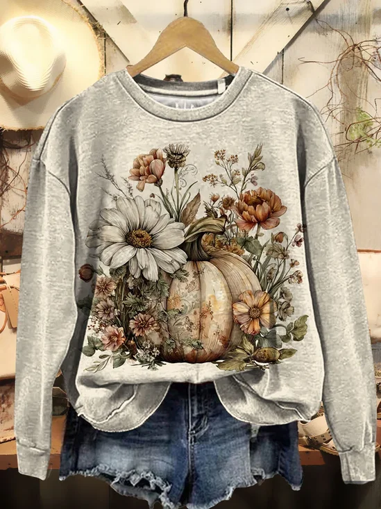 Crew Neck Printing Casual Loose Sweatshirt
